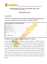 Đề thi học kỳ 2 môn Tiếng Anh Lớp 9 - Năm học 2018-2019 (Có đáp án)